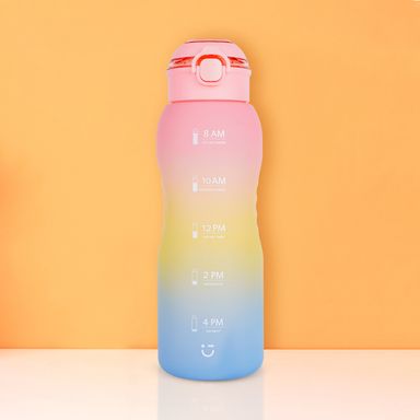 Tomatodo de plástico de la serie gradient con tapa abatible de un solo toque 1500 ml azul y rosa -  Miniso