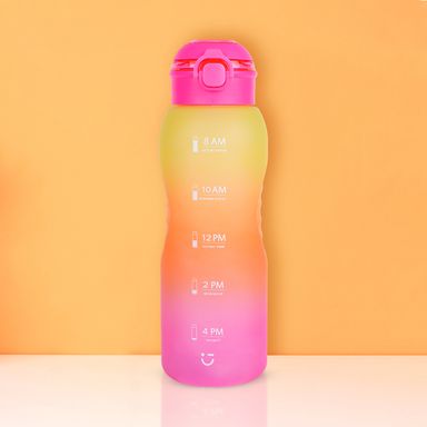 Tomatodo de plástico de la serie gradient con tapa abatible de un toque 1500 ml amarillo y rosa -  Miniso