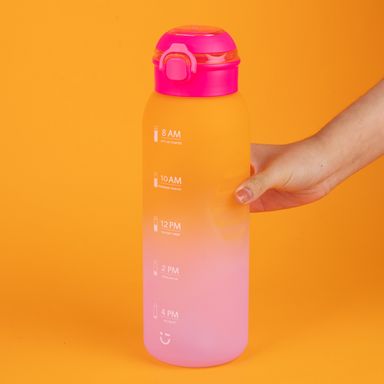 Tomatodo de plástico de la serie gradient con tapa abatible de un solo toque 1500 ml naranja y rosa -  Miniso