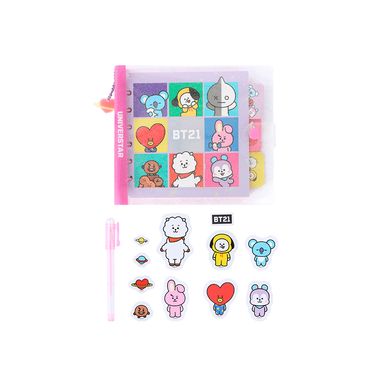 Set libro de 80 hojas con alambre, lapicero de gel, stickers serie bt21 -  BT21