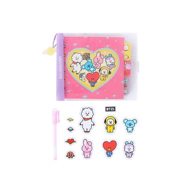 Set libro rosa de 80 hojas con alambre, lapicero de gel, stickers serie bt21 -  BT21