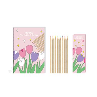Set para jugar lapices de colores y libro para colorear pdq serie tulip garden -  Miniso