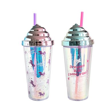 Vaso de plástico galvanizado fantasy unicorn 420 ml holográfico -  Miniso