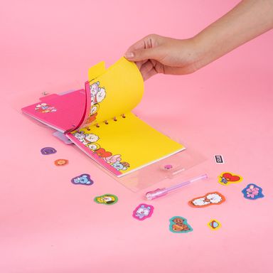 Set libro de 80 hojas con alambre, lapicero de gel, stickers serie bt21 -  BT21