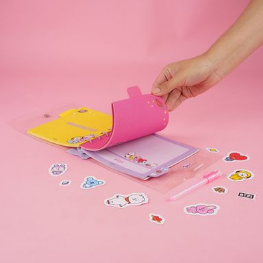 Set libro rosa de 80 hojas con alambre, lapicero de gel, stickers serie bt21 -  BT21