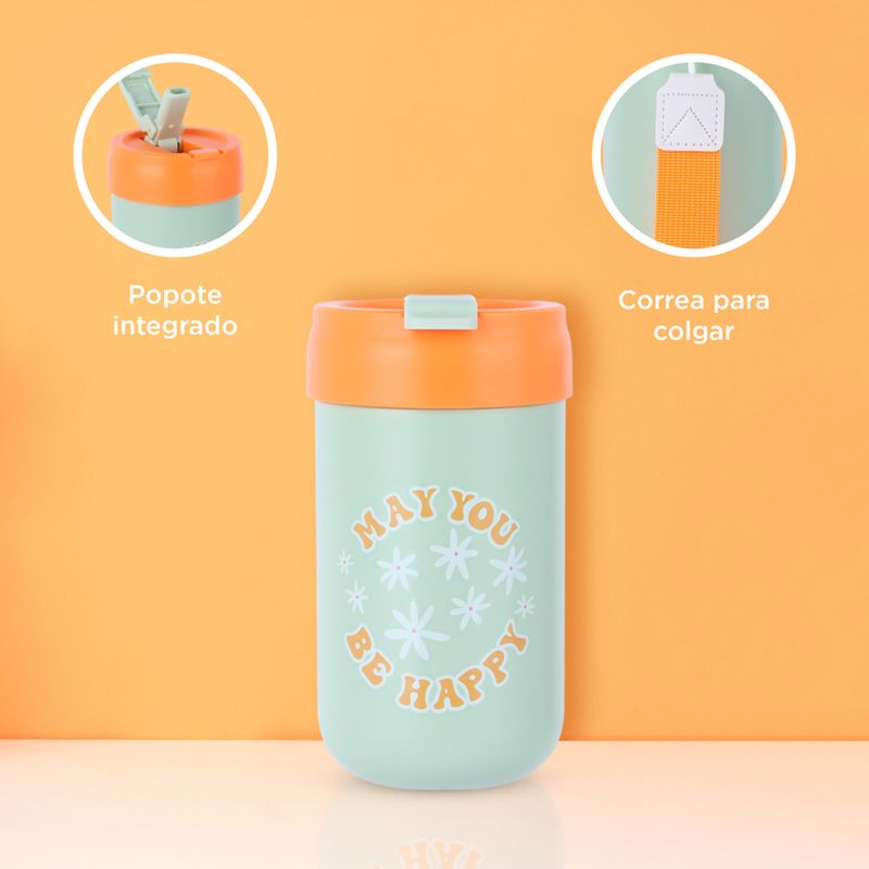 Termo-botella-aislada-serie-letters-con-tapa-abatible-400-ml-verde-Miniso-5-20956