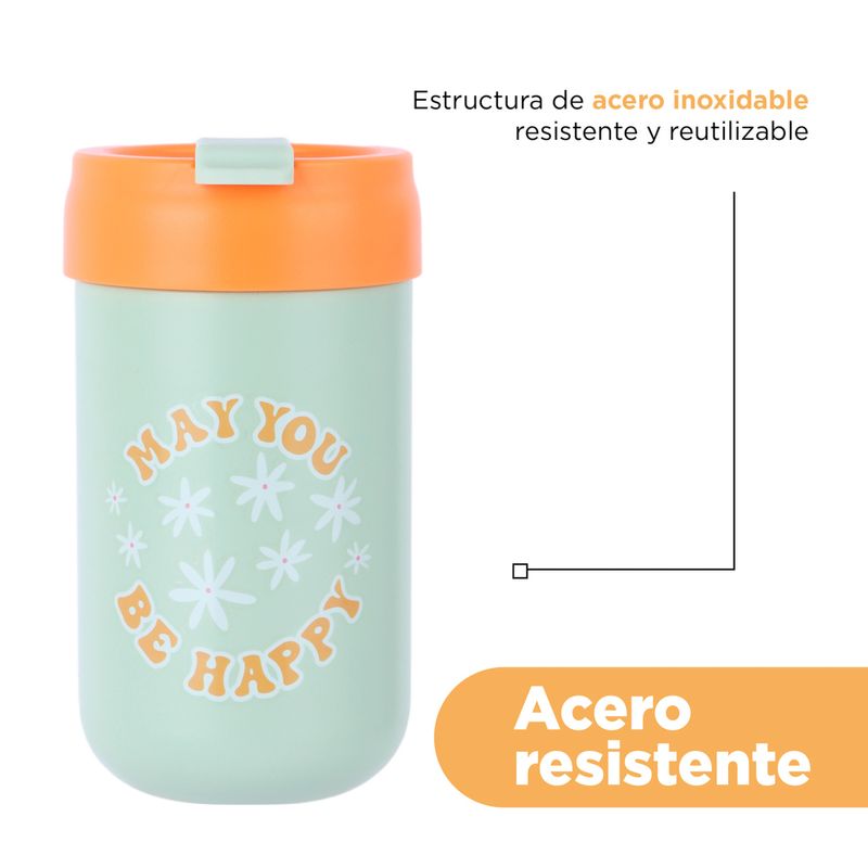 Termo-botella-aislada-serie-letters-con-tapa-abatible-400-ml-verde-Miniso-6-20956