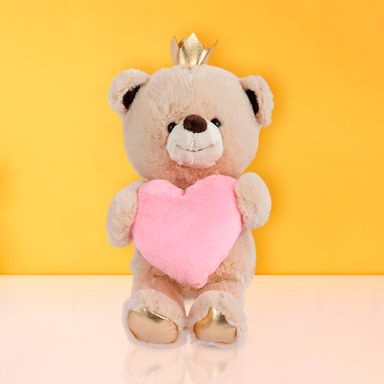 Peluche oso con corona y un corazón rosa 20cm serie miniso -  Miniso