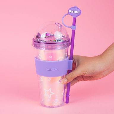 Tomatodo de plástico de doble pared serie holográfica con sorbete 420 ml púrpura -  Miniso
