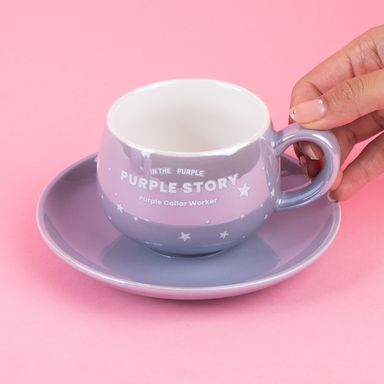 Taza de cerámica serie holográfica con posavasos 220 ml púrpura -  Miniso