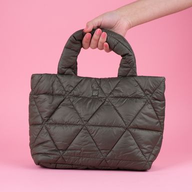 Bolso tote miniso serie nylon acolchado triangulos verde militar -  Miniso