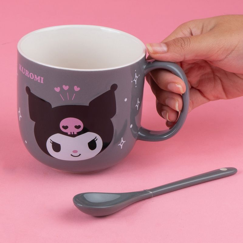 Taza-de-cer-mica-con-cuchara-en-relieve-de-personajes-de-sanrio-450-ml-kuromi-gris-Sanrio-2-21957