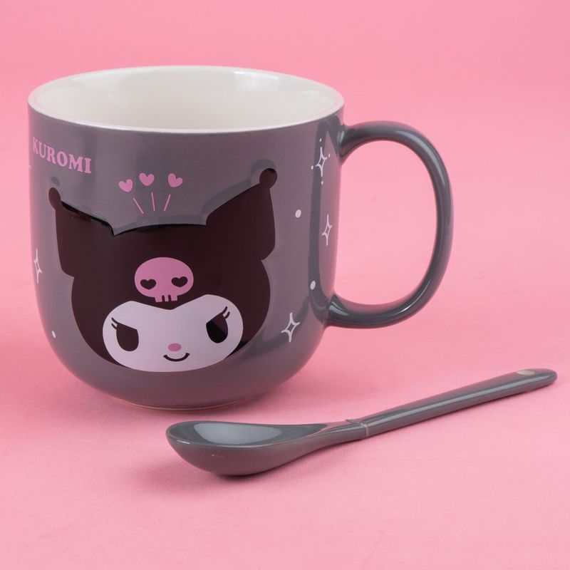 Taza-de-cer-mica-con-cuchara-en-relieve-de-personajes-de-sanrio-450-ml-kuromi-gris-Sanrio-5-21957