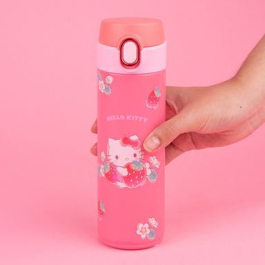Termo con tapa abatible automática colección strawberry personajes sanrio 420 ml hello kitty rojo -  Sanrio