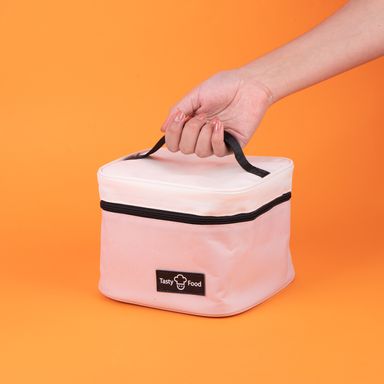 Lonchera miniso bloques de color serie mousse cuadrada rosa y blanco -  Miniso