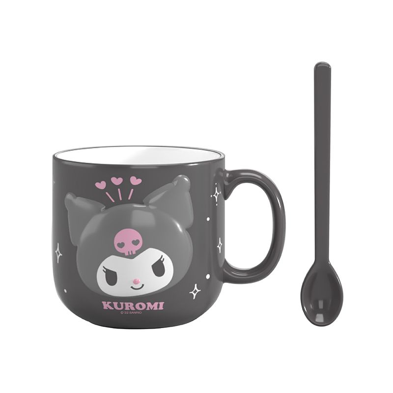 Taza-de-cer-mica-con-cuchara-en-relieve-de-personajes-de-sanrio-450-ml-kuromi-gris-Sanrio-1-21957