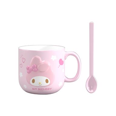 Taza de cerámica con cuchara en relieve de personajes de sanrio 450 ml my melody rosa -  Sanrio