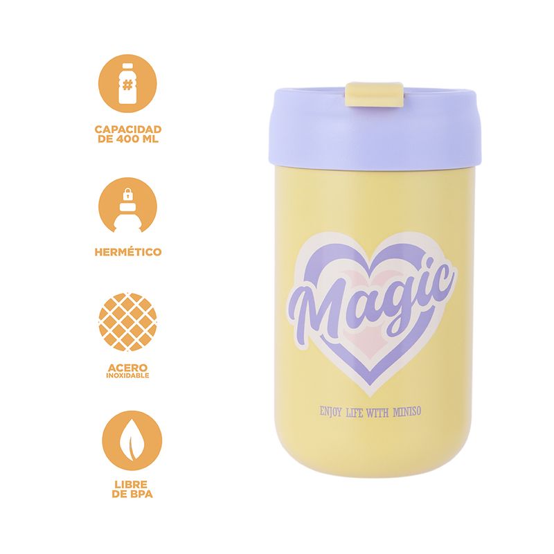 Termo-botella-aislante-serie-letters-con-tapa-abatible-400-ml-beige-Miniso-4-20958