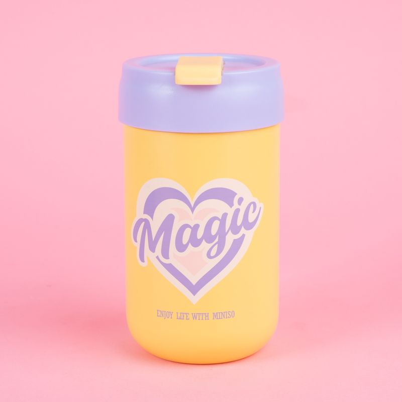 Termo-botella-aislante-serie-letters-con-tapa-abatible-400-ml-beige-Miniso-8-20958