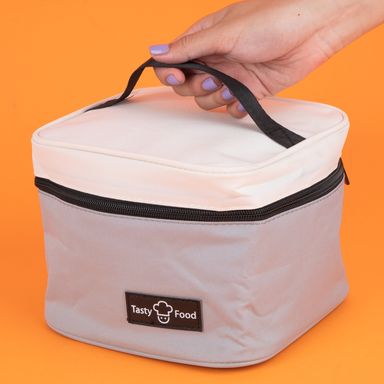 Lonchera miniso bloques de color serie mousse cuadrada gris y blanco -  Miniso