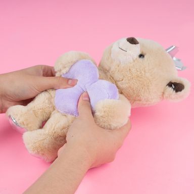 Peluche oso con corona y una corazón morado 20cm serie miniso -  Miniso