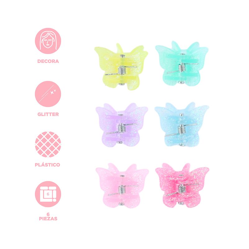 Set-de-pinzas-para-cabello-miniso-serie-colorful-butterfly-2cm-glitter-6-pzas-Miniso-3-22745