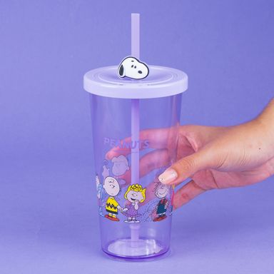 Botella de plástico con sorbete 600 ml morado serie snoopy -  Snoopy