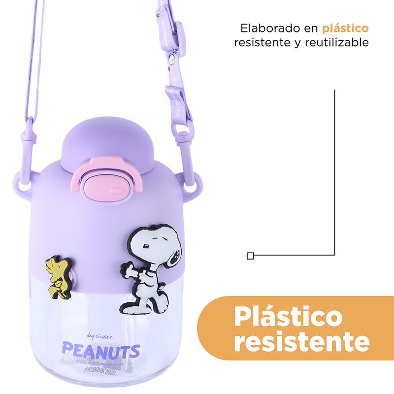 Tomatodo-de-pl-stico-con-correa-y-tapa-abatible-550-ml-p-rpura-serie-snoopy-Snoopy-6-22873