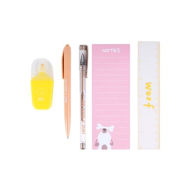Set bloc de notas, 1 lapicero, 1 lapicero de gel, 1 marcador, regla serie puppy -  Puppy