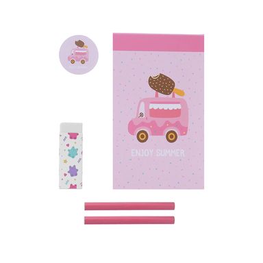 Set bloc de notas , 1 tajador, 2 lapices, 1 goma serie ice cream -  Ice Cream