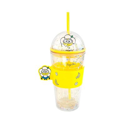 Vaso de plástico de la colección daisy minions con sorbete y funda 420 ml amarillo -  Minions