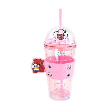 Vaso de plástico de la colección daisy minions con sorbete y funda 420 ml rosa -  Minions