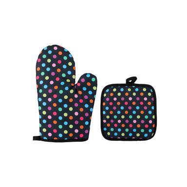 Set de guante y agarradera para cocina miniso serie puntos de colores negro -  Miniso