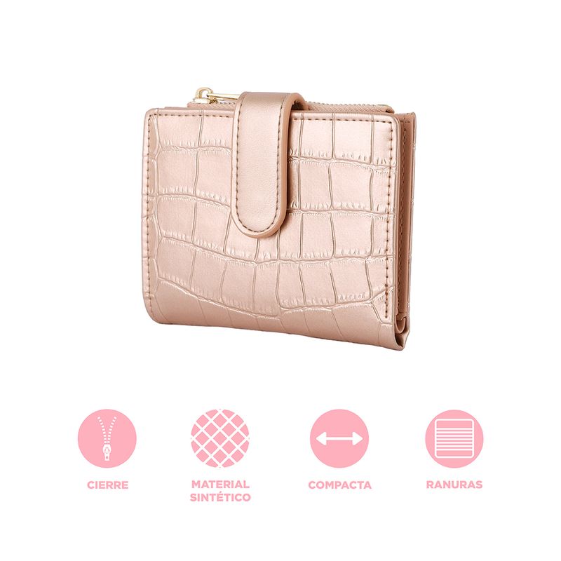 Cartera-de-moda-corta-para-mujer-tipo-piel-de-cocodrilo-oro-rosado-Miniso-4-22990