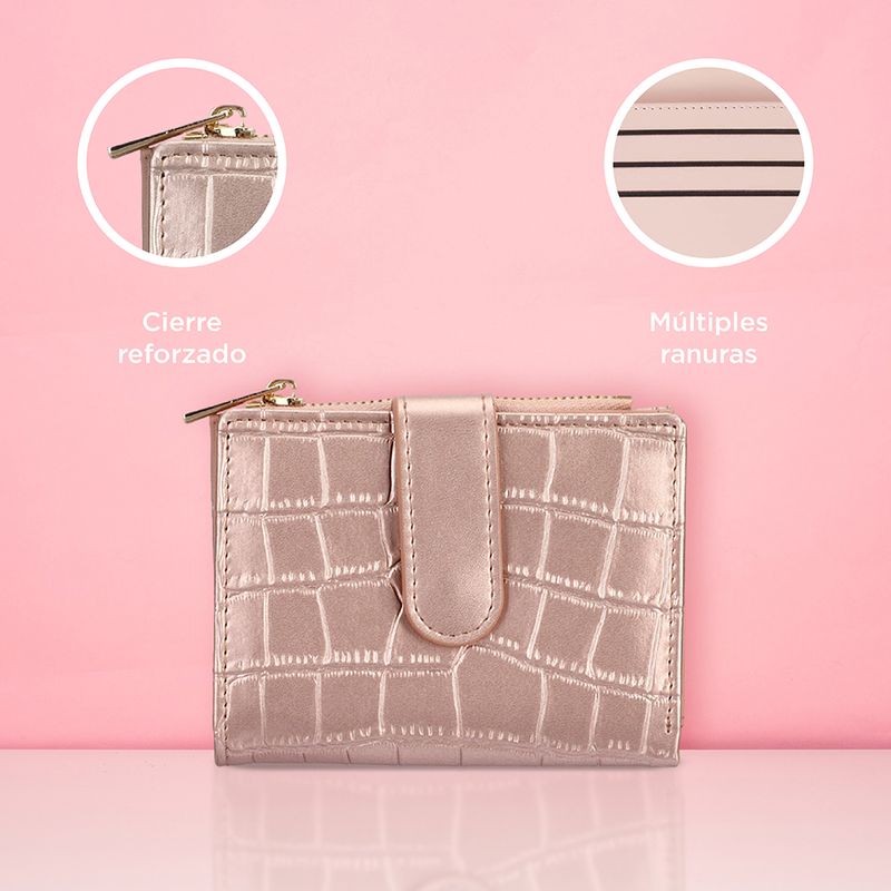 Cartera-de-moda-corta-para-mujer-tipo-piel-de-cocodrilo-oro-rosado-Miniso-6-22990