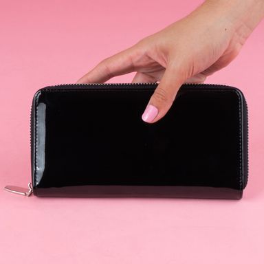 Cartera larga para mujer miniso tipo charol negro -  Miniso