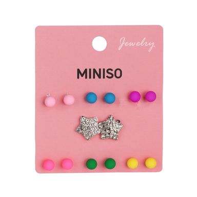 Set de aretes miniso cuentas color mate y estrellas con strass 7 pares -  Miniso