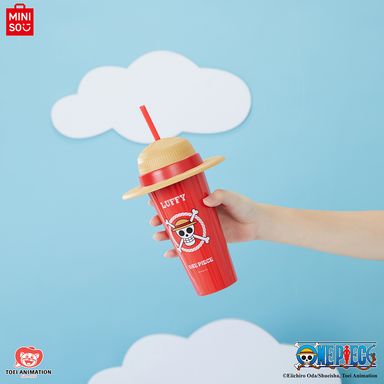 Vaso de plástico con sorbete y sombrero de colección clasica de one piece 640 ml rojo -  One Piece