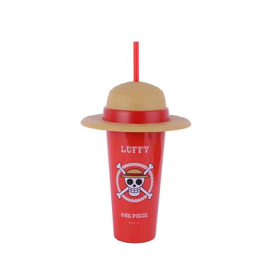 Vaso de plástico con sorbete y sombrero de colección clasica de one piece 640 ml rojo -  One Piece