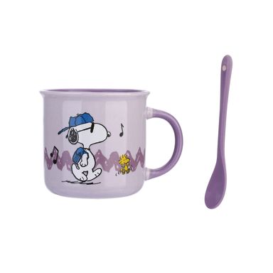 Taza de cerámica con cuchara 39 0ml 2 piezas color morado serie snoopy -  Snoopy