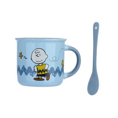 Taza de cerámica con cuchara 390 ml 2 piezas color azul serie snoopy -  Snoopy