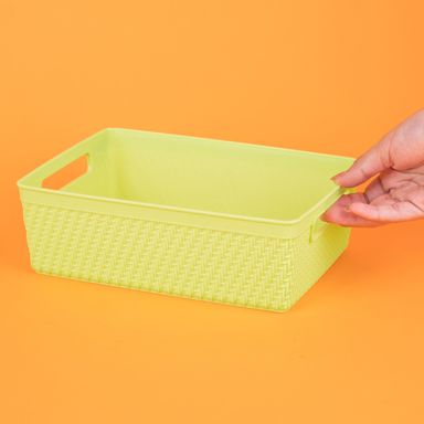 Organizador de plástico con correas de imitación de ratan version corta verde 24cm lima -  Miniso