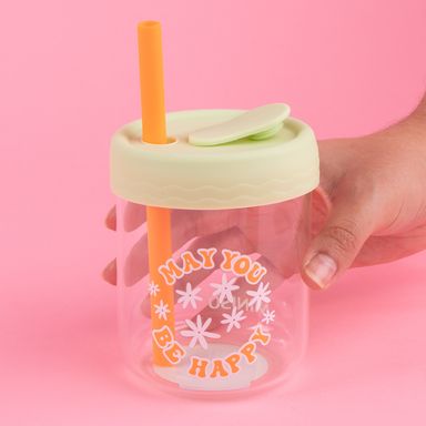 Vaso de vidrio con tapa de silicona 350 ml verde -  Miniso