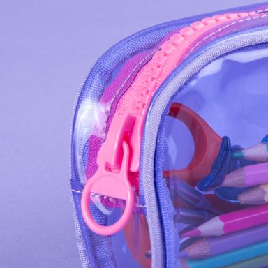 Cosmetiquera miniso serie clear plastic tubular con cierre maxi morado -  Miniso