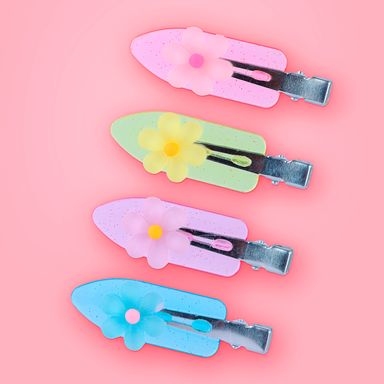 Set de broches para cabello miniso serie flower flores y glitter 4 pzas. -  Miniso