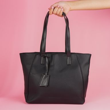 Bolso tote clasico miniso tipo piel texturizado negro -  Miniso