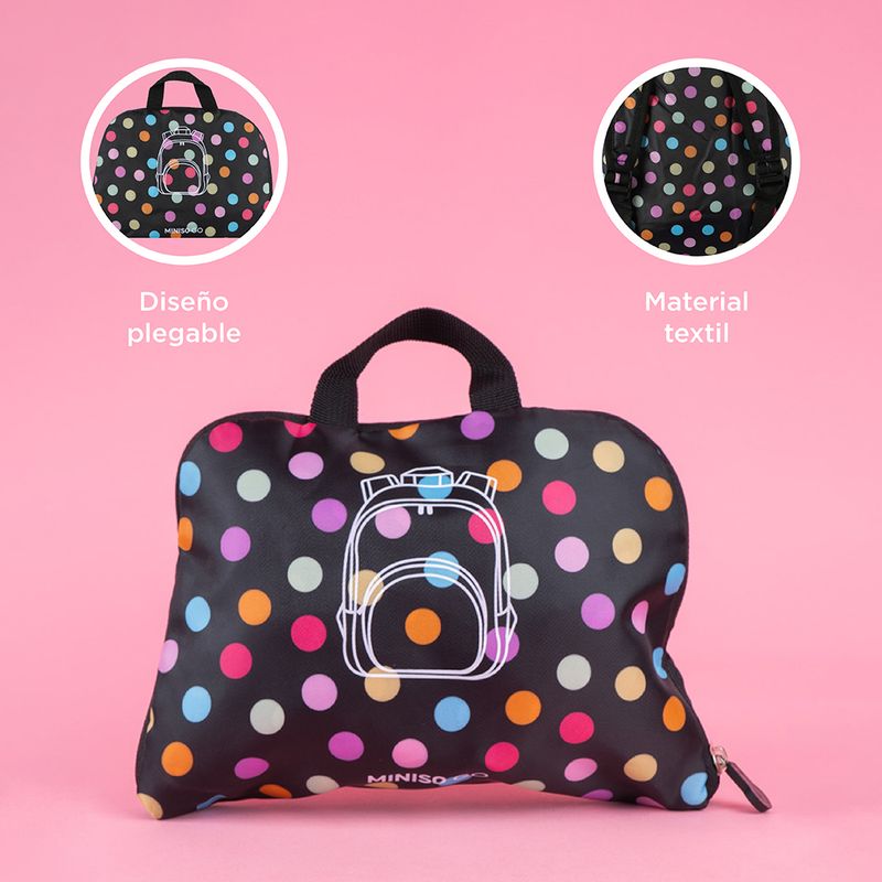 Organizador-de-viaje-mochila-escolar-plegable-serie-dots-negro-Miniso-6-24234
