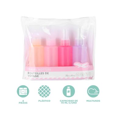 Juego de botellas de viaje blandas candy color 4 piezas -  Miniso