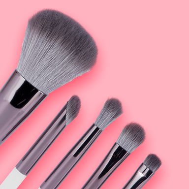 Juego de brochas de maquillaje con bolsa de almacenamiento 5 piezas gris -  Miniso