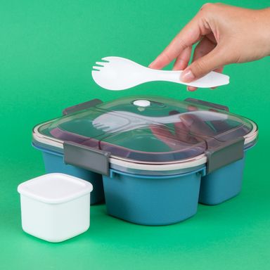 Contenedor caja bento de 3 compartimentos 1200 ml azul serie miniso  -  Miniso